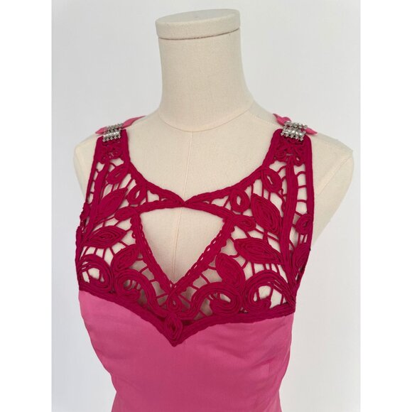 y2k pink lace embroidered cut outs silky coquette short mini dress made in Italy - Picture 7 of 9